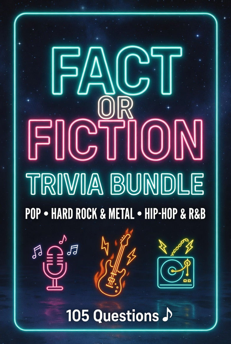 Fact or Fiction Trivia Bundle: Pop, Hard Rock & Metal, and Hip-Hop & R&B (105 Questions)